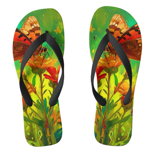 Embrace Diversity - Schmetterling und wilde Blume Flip Flops (Fußbett)
