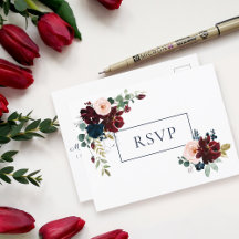 Embrace Floral Wedding RSVP | Burgundy Navy Blue