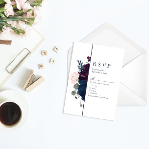 Embrace Florals UAWG Wedding Burgundy Navy Blue RSVP Karte