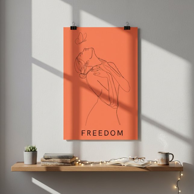 Embrace Freedom: Die Kunst der Frauen und Schmette Poster (Embrace Freedom: Woman and Butterfly Line Art Poster)