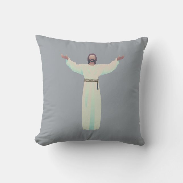 Embrace Jesus-Wurfkissen in Grau Kissen (Vorderseite)