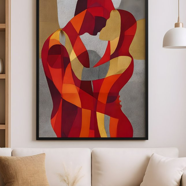 Embrace Me – Abstract Lovers Art in Red & Gold Poster (Von Creator hochgeladen)