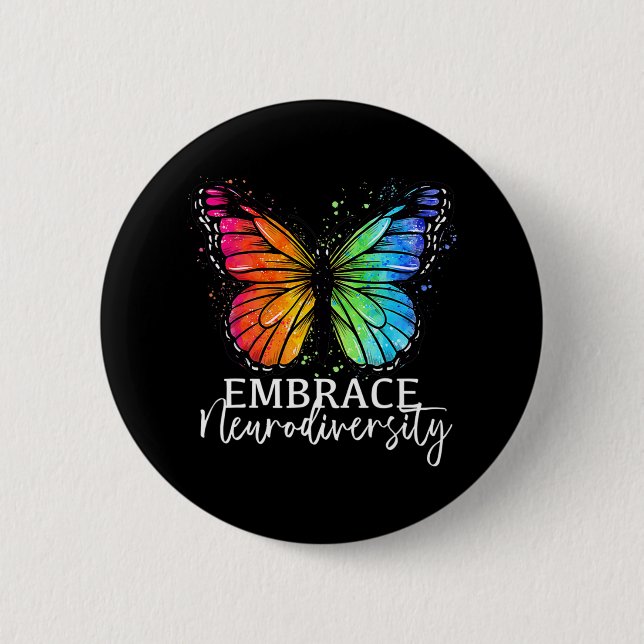 Embrace Neurodiversity Rainbow Butterfly Autismus  Button (Vorderseite)