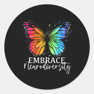Embrace Neurodiversity Rainbow Butterfly Autismus Runder Aufkleber