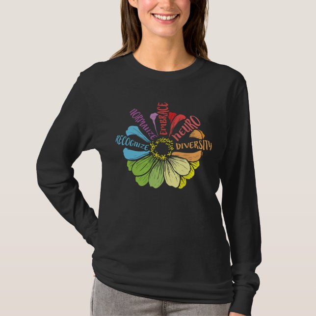 Embrace Neurodiversity Rainbow Sunflower T-Shirt (Vorderseite)