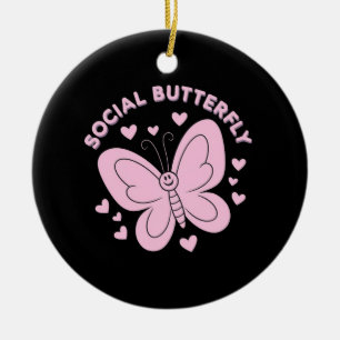Embrace Social Butterfly Vibes Trendy Retro Keramik Ornament