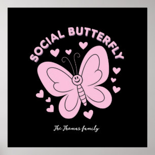 Embrace Social Butterfly Vibes Trendy Retro Poster