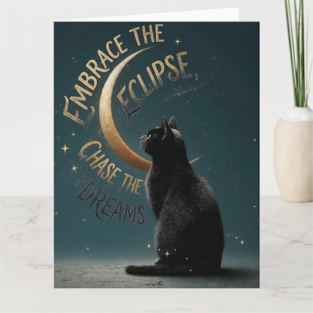 "Embrace the Eclipse" Celestial Cat Illustration Karte (Vorderseite)