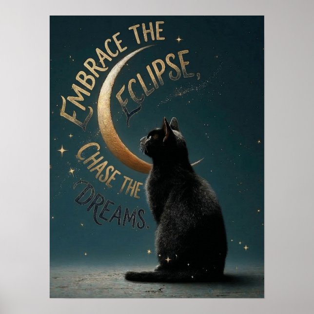 "Embrace the Eclipse" Celestial Cat Illustration Poster (Vorne)