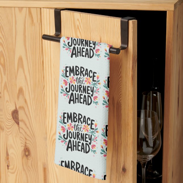 Embrace the Journey Ahead Boho Floral Typografie Geschirrtuch (Drittel gefaltet)