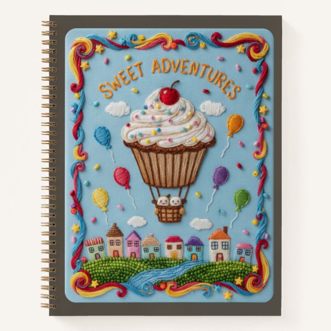 Embroidered Cupcake Balloon & Candy Village Notizbuch (Vorderseite)
