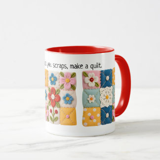 Embroidered Flowers Patchwork Quilt Mug Tasse
