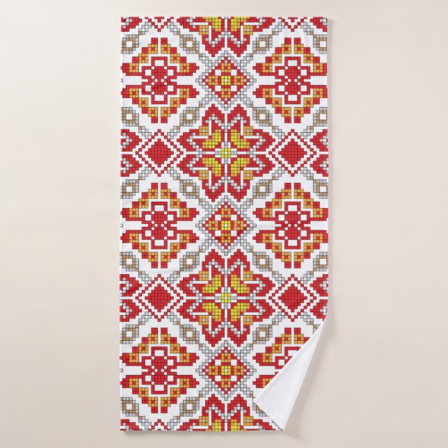 Embroidered handmade cross-stitch ethnic Ukraine p (Serviette de bain)