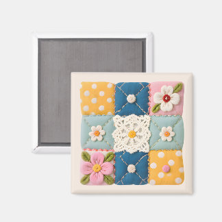Embroidered Lace and Flowers Quilt Block Magnet