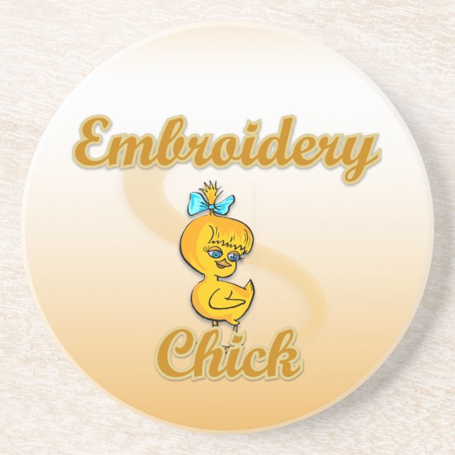 Embroidery Chick Sandstein Untersetzer (Vorne)