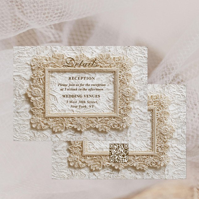 Embroidery Timeless Lace Frame Wedding Details Begleitkarte (Von Creator hochgeladen)