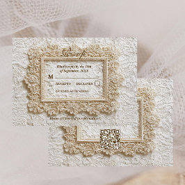 Embroidery Timeless Lace QR Code Wedding RSVP card Karte