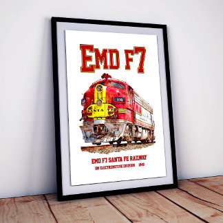 EMD F7 Santa Fe Warbonnet-Diesellokomotive. Poster