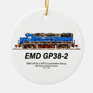 EMD GP38-2 Diesel Lokomotive GATX blau und weiß Keramik Ornament