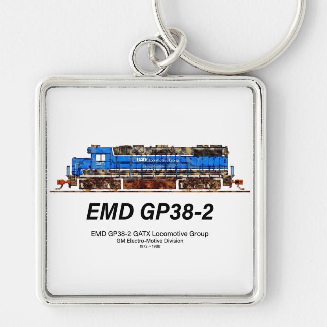 EMD GP38-2 Diesel Lokomotive GATX blau und weiß Schlüsselanhänger (Vorne)