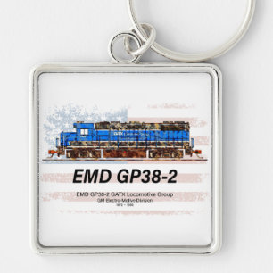 EMD GP38-2 Diesel Lokomotive und amerikanische Fla Schlüsselanhänger