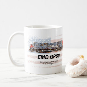 EMD GP60 Diesel Lokomotive und amerikanische Flagg Kaffeetasse