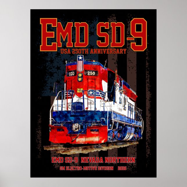 EMD SD-9 Locomotive USA 250th Anniversary Livery Poster (Vorne)