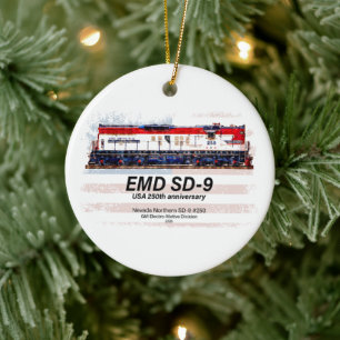 EMD SD-9 Lokomotive USA 250. Jubiläumsbemalung Keramik Ornament
