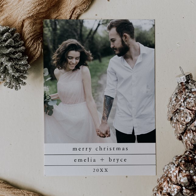 EMELIA Black Simple Family Foto Frohe Weihnachten (EMELIA Black Simple Family Photo Merry Christmas Holiday Card)