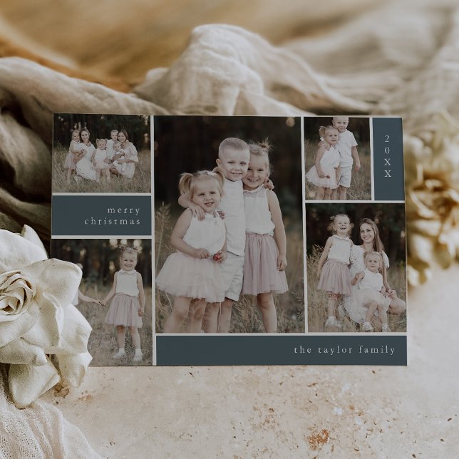 EMELIA Blue Niedlich Modern Multi Foto Weihnachten (EMELIA Blue Cute Modern Multi Photo Christmas Holiday Card)