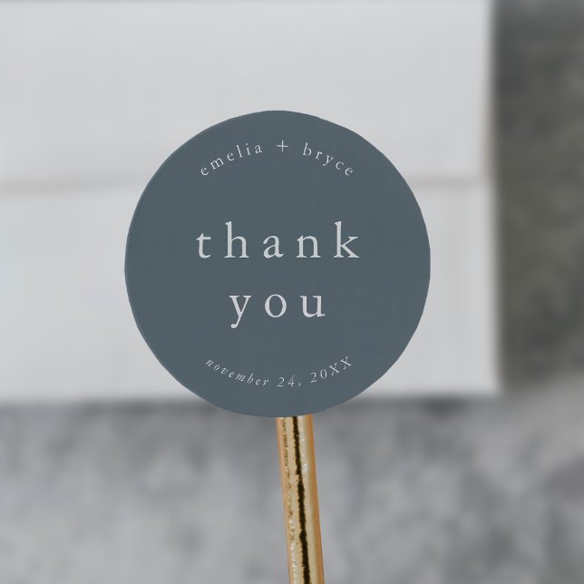 EMELIA Boho Navy Rustic Simple Wedding Vielen Dank Runder Aufkleber (EMELIA Boho Navy Rustic Simple Wedding Thank You Classic Round Sticker)