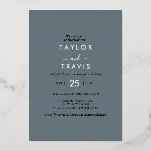 EMELIA Dark Blue & Silver Foil   Simple Boho Weddi Folieneinladung
