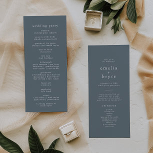 EMELIA Dark Blue Simple Boho Marine Vintage Weddin Programm