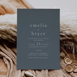 EMELIA Dunkelblau Silberfolie Einfache Boho-Hochze Folieneinladung