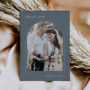 EMELIA Flach Boho Navy Einfache Arch Foto Hochzeit Dankeskarte