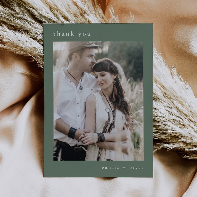 EMELIA Flachbergbahn Modern Foto Hochzeit Dankeskarte (EMELIA Flat Mountain Sage Modern Photo Wedding Thank You Card)