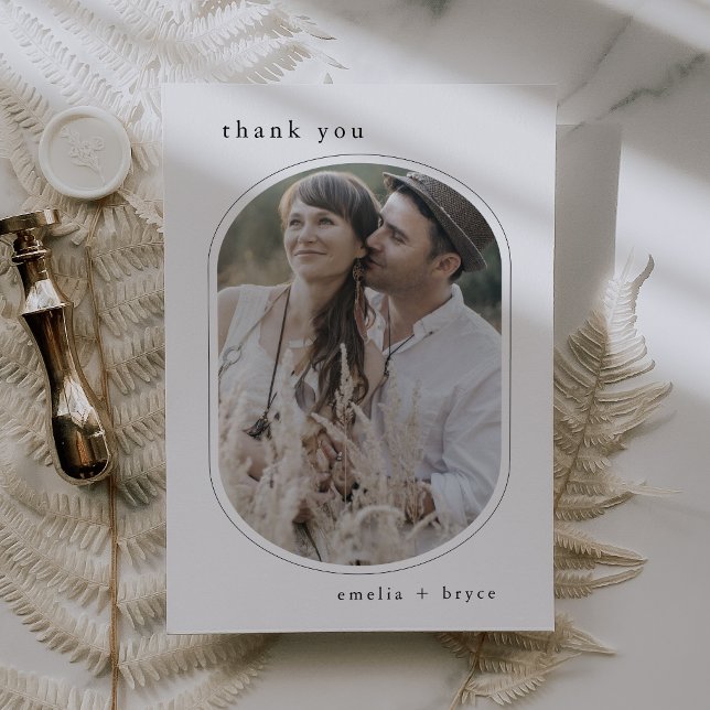 EMELIA Flat Boho Minimalistische einzigartige Foto Dankeskarte (EMELIA Flat Boho Minimalist Unique Photo Wedding Thank You Card)