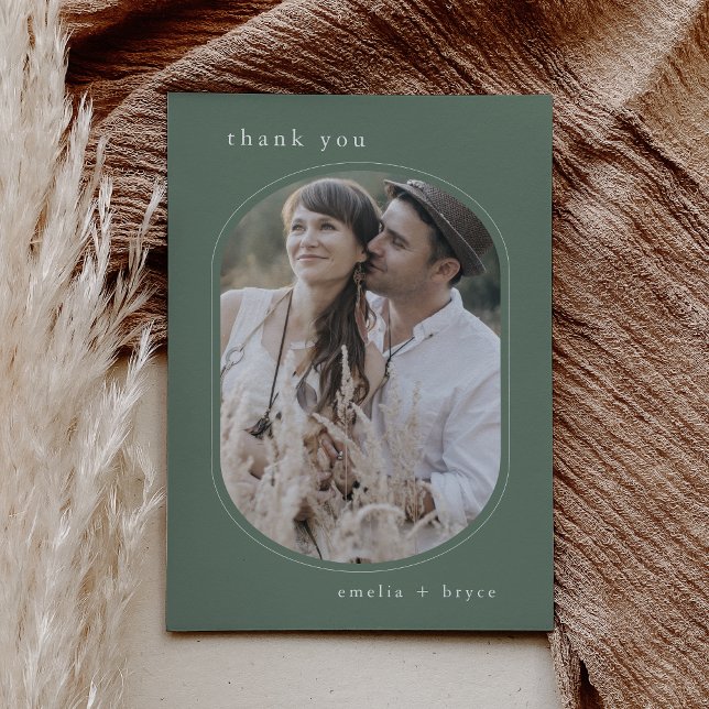 EMELIA Flat Sage Green Boho Mountain Foto Hochzeit Dankeskarte (EMELIA Flat Sage Green Boho Mountain Photo Wedding Thank You Card)