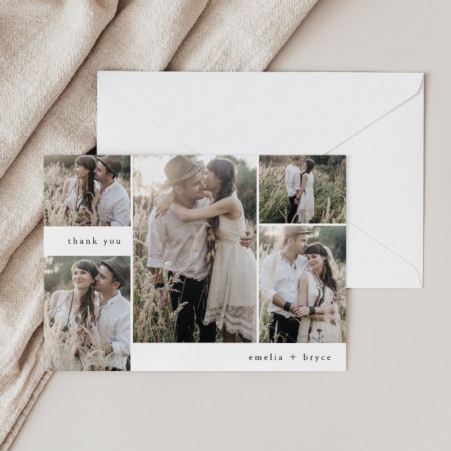 EMELIA Flat Simple Modern Boho Multi Foto Wedding Dankeskarte (EMELIA Flat Simple Modern Boho Multi Photo Wedding Thank You Card)