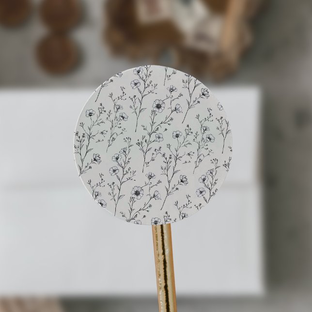 EMELIA Floral Cream Wildblume Botanische Hochzeit Runder Aufkleber (EMELIA Floral Cream Wildflower Botanical Wedding Classic Round Sticker)