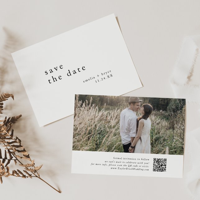 EMELIA Foto Modernes Boho Winter Minimalistische H Save The Date (EMELIA Photo Modern Boho Winter Minimalist Wedding Save The Date)