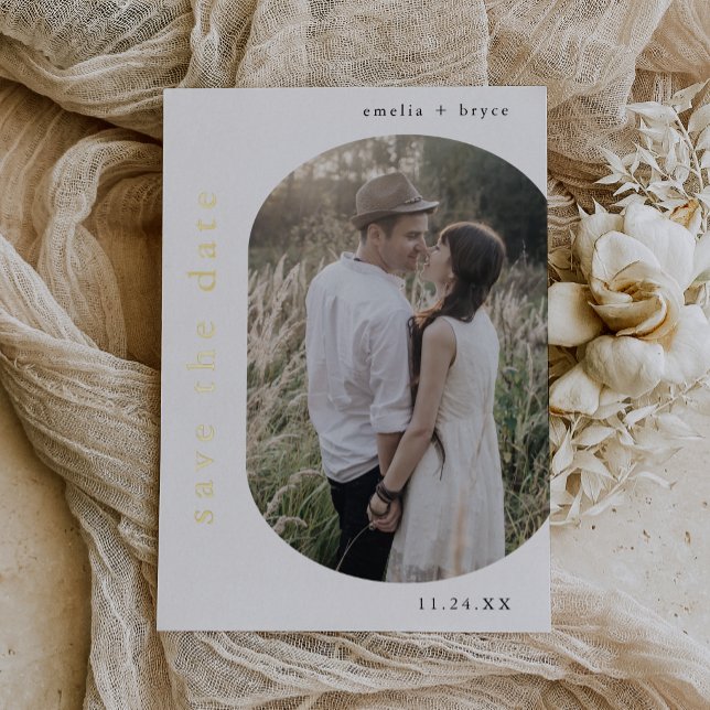 EMELIA Gold Foil Boho Moderne Hochzeit speichern d Folieneinladung (EMELIA Gold Foil Boho Modern Wedding Save the Date Foil Invitation)