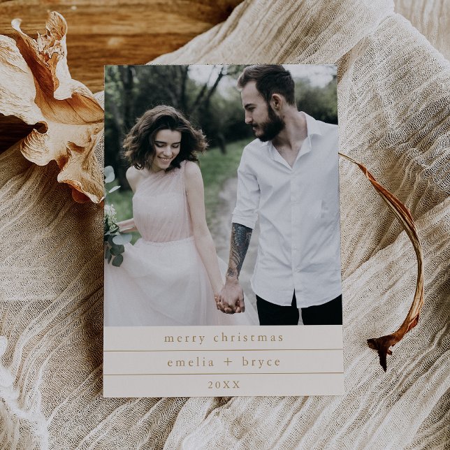 EMELIA Gold Simple Family Foto Frohe Weihnachten (EMELIA Gold Simple Family Photo Merry Christmas Holiday Card)