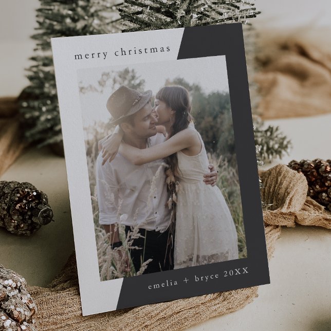 EMELIA Gray Einzigartiger Minimaler Familienjargon Feiertagskarte (EMELIA Gray Unique Minimal Family Photo Christmas Holiday Card)