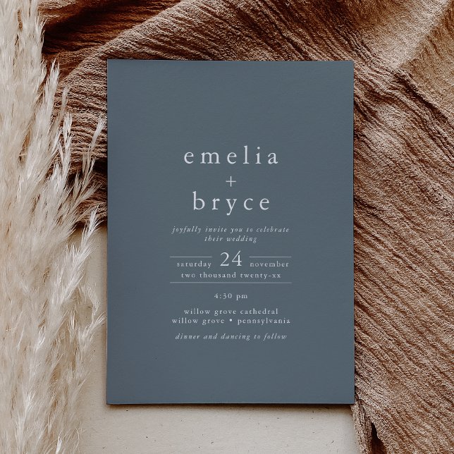 EMELIA Lässig Winter Vintag Dusty Blue Wedding Einladung (EMELIA Casual Winter Vintage Dusty Blue Wedding Invitation)