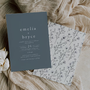 EMELIA Lässige Vintage dunkelblaue Blumenhochzeit Einladung