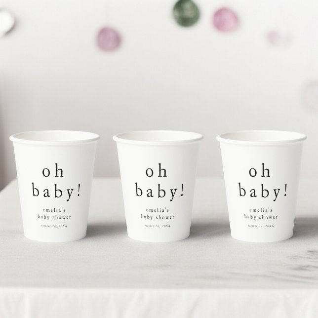 EMELIA Minimalistisch Boho Simple Oh Baby Dusche Pappbecher (EMELIA Minimalist Boho Simple Oh Baby Baby Shower Paper Cups)