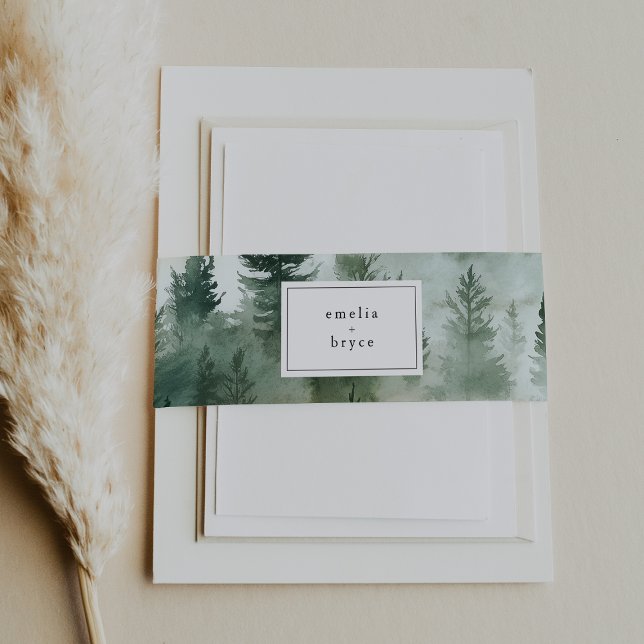 EMELIA Mountain Destination Rustikaler Wald Hochze Einladungsbanderole (EMELIA Mountain Destination Rustic Forest Wedding Invitation Belly Band)