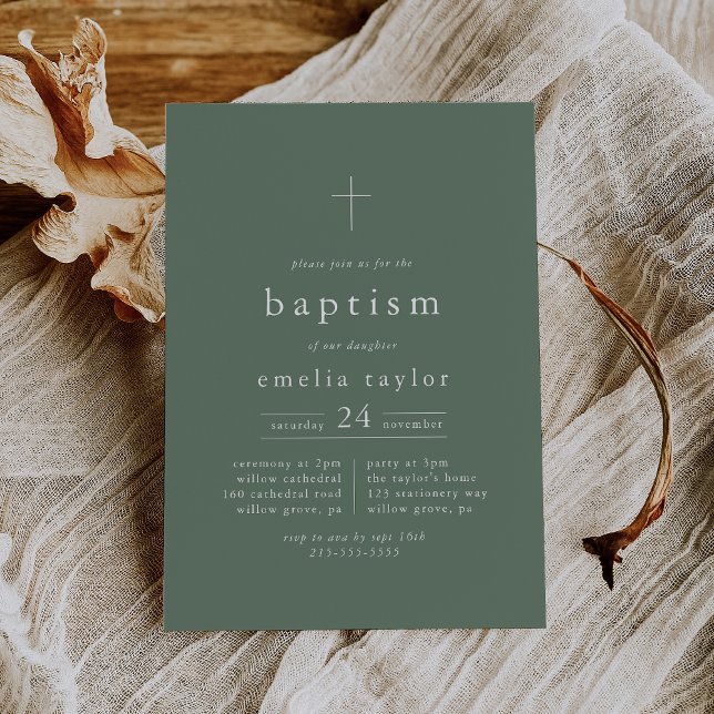 EMELIA Mountain Sage Green Forest Moderne Taufe Einladung (EMELIA Mountain Sage Green Forest Modern Baptism Invitation)