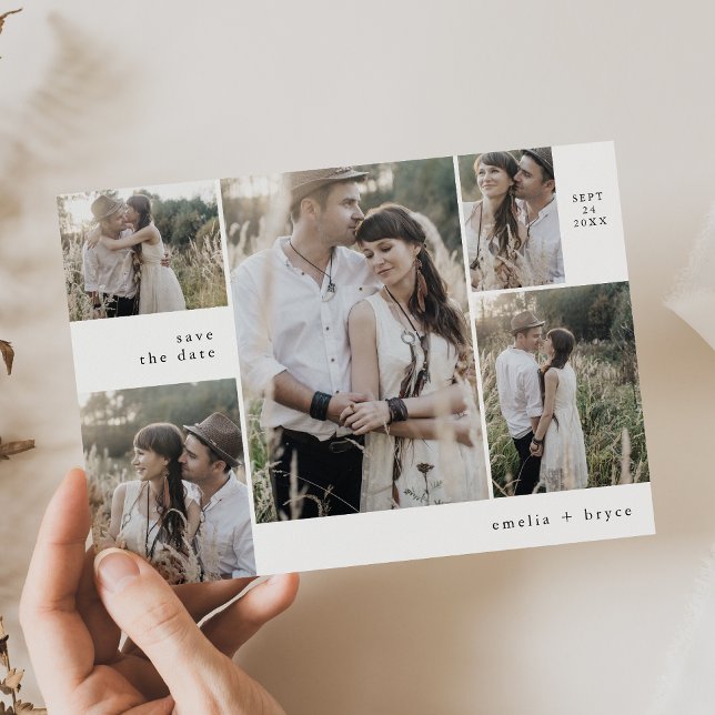EMELIA Multi Foto Winter Minimalistisch Boho Weddi Save The Date (EMELIA Multi Photo Winter Minimalist Boho Wedding Save The Date)